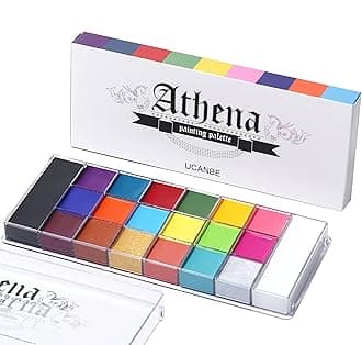 UCANBE Athena Face Body Paint Oil Palette, Professional Flash Non Toxic Safe Tattoo Halloween FX Party Artist Fancy Makeup Painting Kit For Kids and Adult, Red, blue,green,pink,black,white