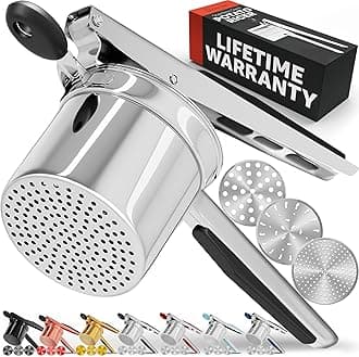 PriorityChef Large 15oz Potato Ricer With 3 Discs, Heavy Duty Stainless Steel Potato Ricer for Mashed Potatoes, Potato Masher, Press and Ricer Kitchen Tool, Black