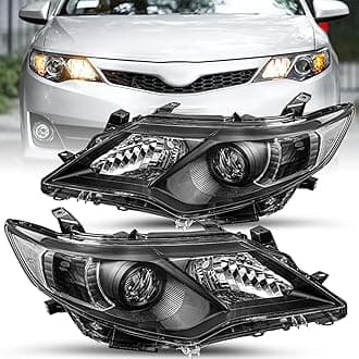 JSBOYAT Headlight Assembly Replacement fit for 2012 2013 2014 Toyota Camry SE/L/LE/XLE/Hybrid Projector Driver Passenger Side (Black Housing with Clear Reflector)
