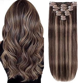 Clip in Hair Extensions Real Human Hair Clip ins 100% Human Hair Extension for Women 8pcs Per Set with 18 Clips Double Weft (24 Inch 90g #2/6 Dark Brown to Chestnut Brown)