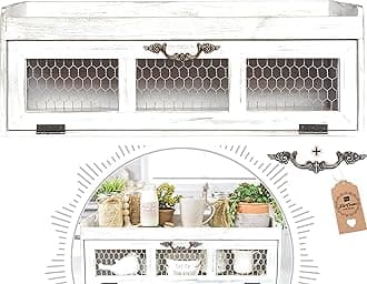Felt Creative Home Goods Farmhouse Chicken Wire Countertop Shelving Organizer - Decorative Kitchen Pantry Storage Cabinet - Rustic Counter Storage Display - Country Kitchen Island Decor - White