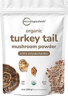 Organic Turkey Tail Mushroom Powder (50:1 Extract), 8 Ounce | Freeze Dried with Active Polysaccharides, Supports Immune Response & Cellular Level, Pet Friendly