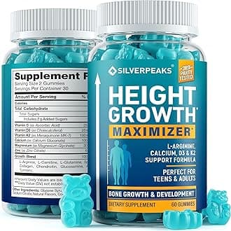 SILVERPEAKS Height Growth Gummies for Kids, Teens & Adults - Height Growth Maximizer Supplement with Calcium, Vitamins D3 & K2, Magnesium, Zinc for Bone Strength & Height Increase - 60 Gummy Chews