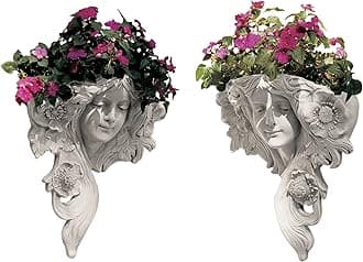 Design Toscano Le Printemps and Le Etoile French Greenmen Wall Sculptures Planter Pockets, 15 Inch, Set of Two, Polyresin, Antique Stone