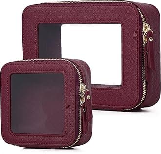 Clear Makeup Bag Set Travel Cosmetic Bag and Toiletry Bag Women's Purse Pouch Cosmetic Stroage Organizer Case with Zipper Car Essentials (Burgundy, M+Mini)