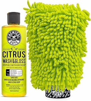 CWS_301_16M Car Wash Starter Bundle - Citrus Wash & Gloss Foaming Car Wash Soap, 16 oz, Citrus Scent + Green Chenille Wash Mitt (2 Items) Works on Cars, Trucks, SUVs, RVs & More
