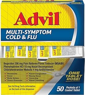 - Multi Symptom Cold and Flu Medicine, Cold Medicine for Adults with Ibuprofen, Phenylephrine HCL and Chlorpheniramine Maleate - 50 Coated Tablets
