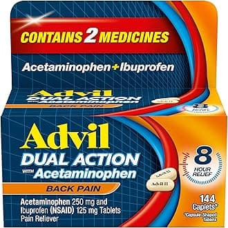Dual Action Back Pain Caplets Delivers 125mg Ibuprofen and 250mg Acetaminophen Per Dose for 8 Hours of Back Pain Relief - 144 Count