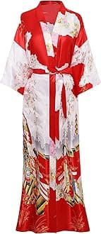 PRODESIGN Kimono Robe for Women - Long Satin Sleepwear Silky Kimono Cover-Up Nightgown Japanese Bathrobe Loungewear Blouse