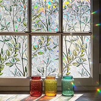 Window Privacy Film Home Room Bathroom Spring Decor Car Decorations, Stained Glass Window Film, Static Cling Window Film, Window Tint，Rainbow Window Film (Green Vineman, 29.5" X 78.7")