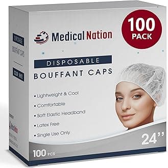 MEDICAL NATION 24" Hair Net Disposable Bouffant Caps |100 Pack, White| Hairnets, Hair Cover, Non-Pleated Unisex | Perfect for Work, Medical, Labs, Nurse, Tattoo, Hair Nets Food Service| Size 24" White