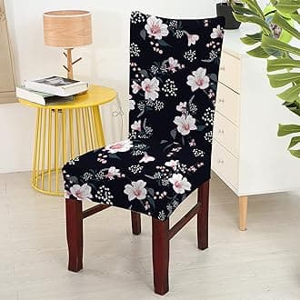 BRIDA® Polyester Spandex Stretchable Floral Geometric Printed Dining Chair Covers Elastic Chair Seat Case Protector, Slipcovers (1 Chair Cover, Black Flowers)