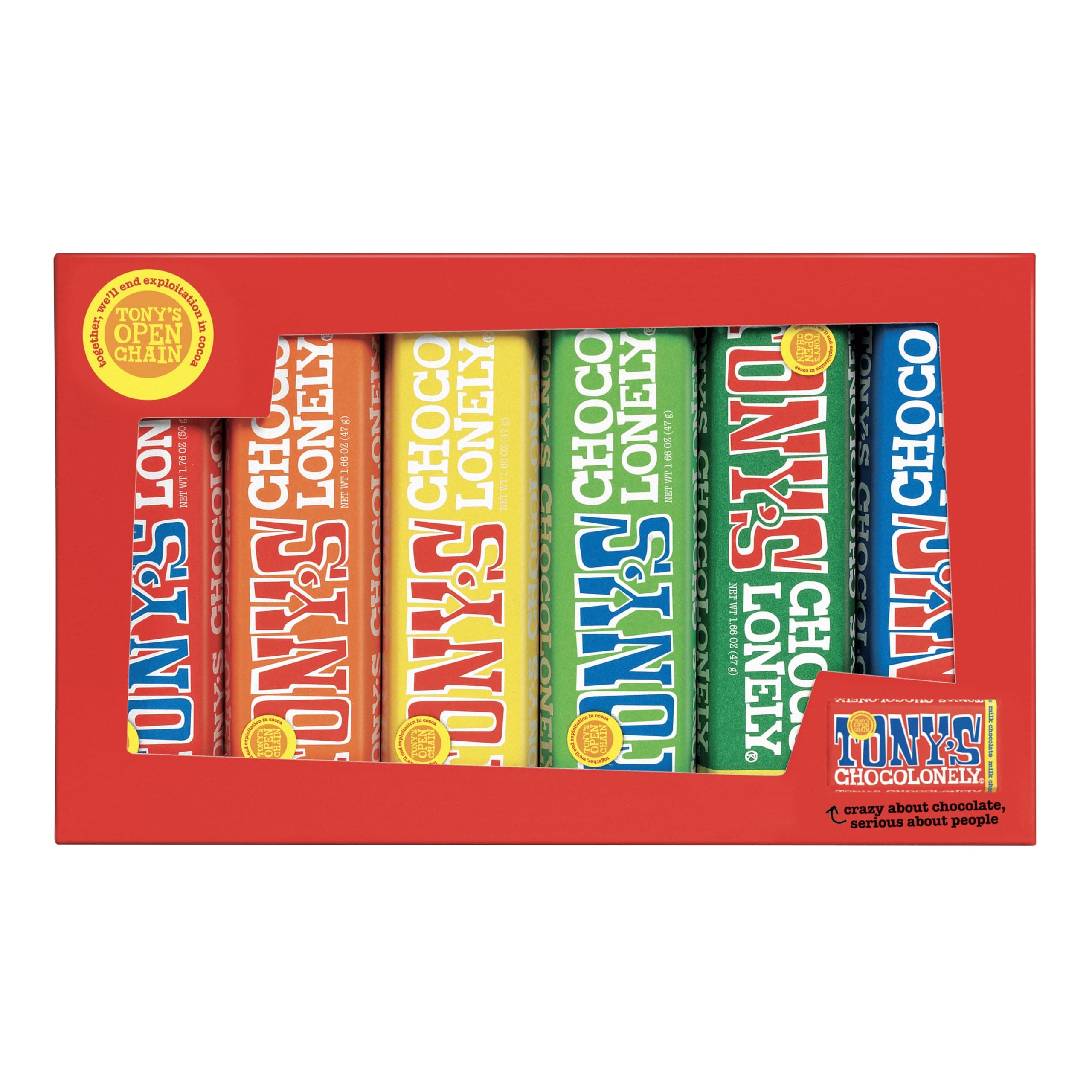 Tony's Chocolonely Rainbow Tasting Pack - 288g, Small Chocolate Bars, Selection Pack Gift Box, 6 Flavours, Vegetarian - Belgian Fairtrade Chocolate