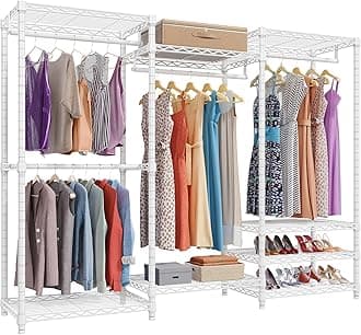 VIPEK V5 Portable Closet Wardrobe Heavy Duty Clothes Rack, Freestanding Clothing Racks with 4 Hang Rods & 8 Shelves, Adjustable Custom Closet Racks, 68.9" L x 15.7" W x 76.4" H, Max Load 800LBS, White