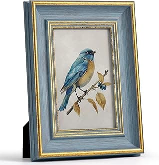 Sapowerntus Vintage 4x6 Picture Frame Gold Line Blue Distressed Photo Frame Antique Wall Hanging Tabletop Display Home Decor Retro Shabby Chic Elegant Family Unique Gift