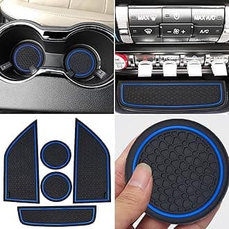 Auprite Non-Slip Mats for Mustang Accessories 2015-2023, Custom Fits Cup Holder Liners Mats Door Pocket Center Console Liners,5Pcs (Blue)