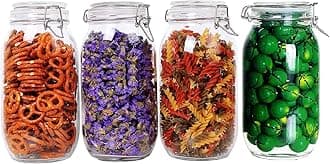 Ash & Roh® - Clear Glass Jar and Container with Air Tight Lid Storage of Spices and Dry Fruit (1500 ML Round, 4)
