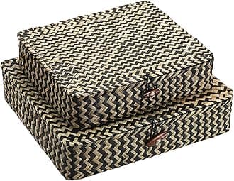 Hipiwe Set of 2 Woven Wicker Basket Box Seagrass Storage Basket with Lid,Black