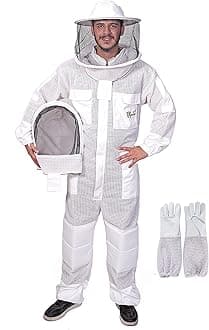 US-Keepers 3-Layer Ultra Ventilated Bee Suit for Men & Women – Premium Beekeeping Suit with Bee Gloves & Two Detachable Beekeeping Veils (White 3XL)