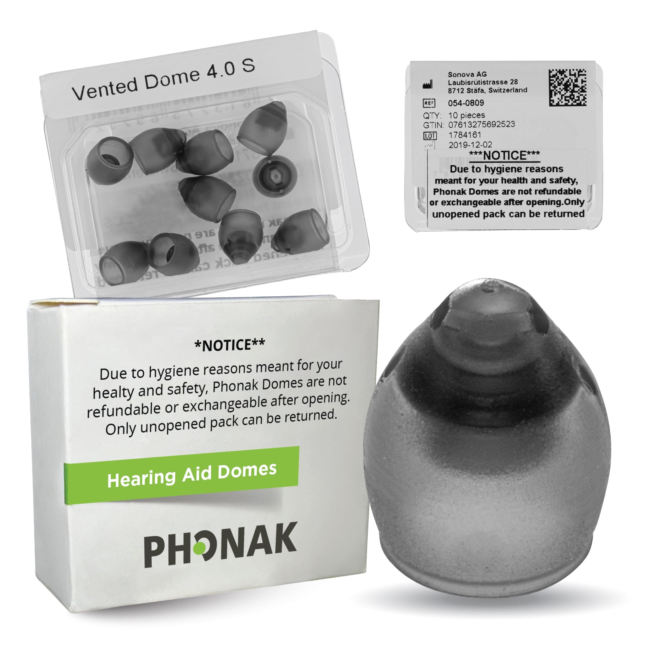 Phonak Vented 4.0 Dome Small (0.29 inch=7.5mm) 10 Domes, Genuine OEM Switzerland by Sonova, Hearing Aid Domes for Phonak Audeo Marvel Paradise Lumity Accessories -1 Pack/10