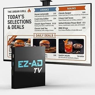 EZ-AD TV Digital Signage Player, Digital Signage 4k Player Kit, Auto-Post Content, Cloud-Controlled, Add Your PowerPoint Presentation, Free Plan & Mobile App, Thousands of Templates