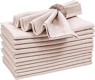 Bedding Craft Linen Flax Cotton Cloth Dinner Napkins Set of 12 – 18x18 Natural Hemstitched Reusable Fabric Napkins for Weddings, Parties, Dinners & Table Décor – Elegant & Durable