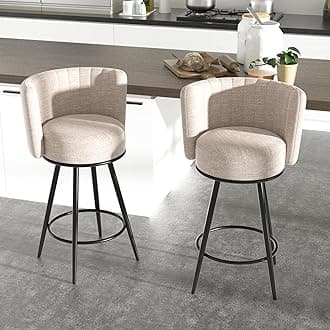 Bar Stools Set of 2, 27" Tufted Modern Counter Height Bar Stools, Upholstered Barstools with Back & Footrest Metal Legs, Counter Stools for Kitchen Island, Counter, Cafes, Dining Room (Beige)