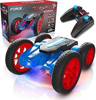 Tornado Red LED Remote Control Car for Kids- Double Sided Driving Fast RC Cars 360 Flips, Outdoor 4WD Off Road Stunt RC Car, All Terrain Tires, RC Crawler Rechargeable Battery, 2.4GHz Remote