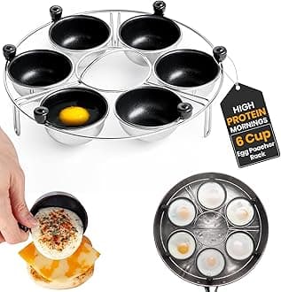 Eggssentials Egg Poacher | Stainless Steel Egg Rack | 6 Poached Egg Maker Cups PFOA Free Nonstick | 9 inch Diameter Egg Steamer Rack Fits Many sized Pans Skillets …