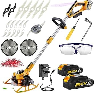 WeeLun Cordless Grass Strimmer & Edger 21V with 4Ah Battery and Charger 700W Garden Strimmer Electric with 5 Types Blades Adjustable Telescopic Handle For Garden Brush Cutter Clearing Weeds