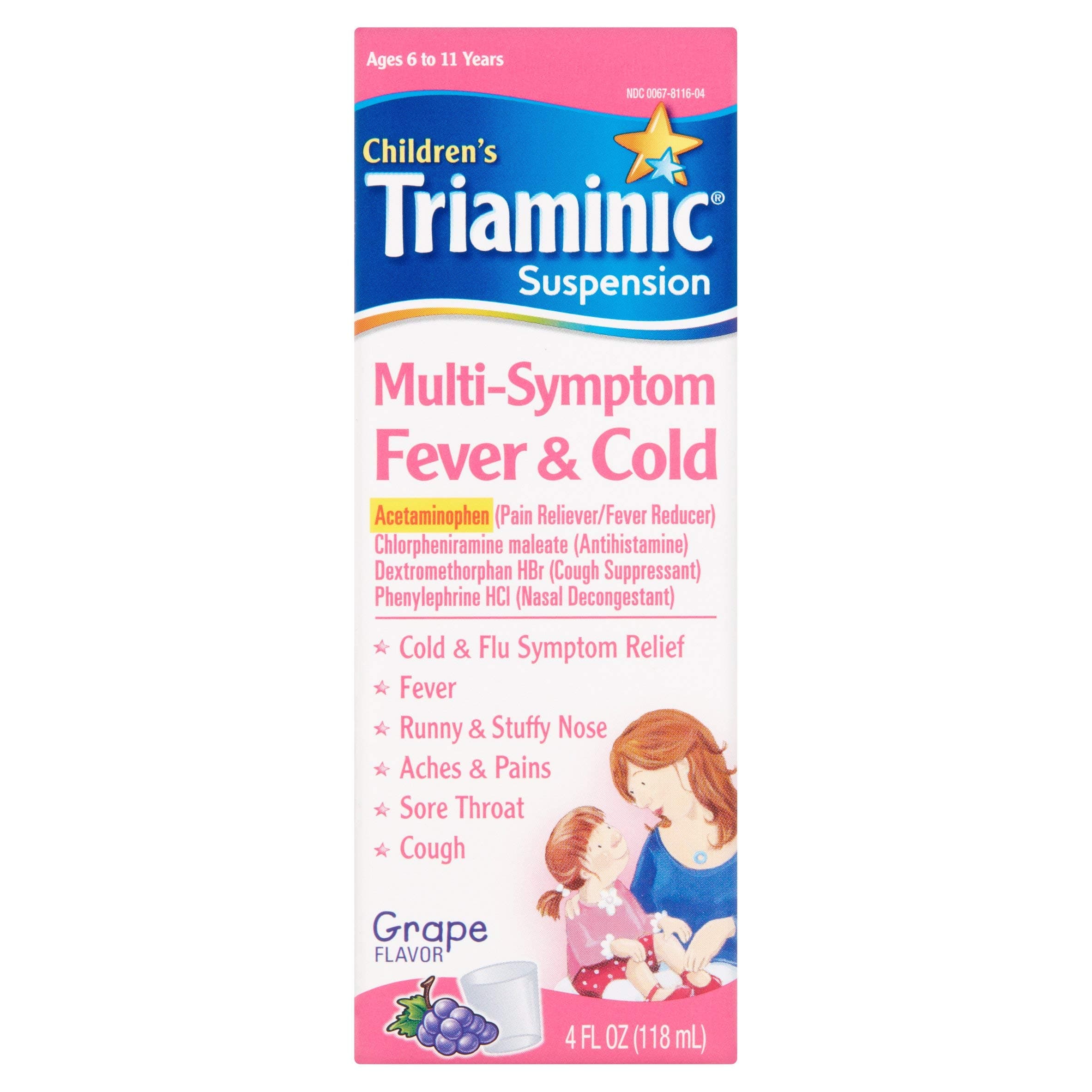 Triaminic Children's Multi-Symptom Fever Syrup Grape - 4 oz, Pack of 4