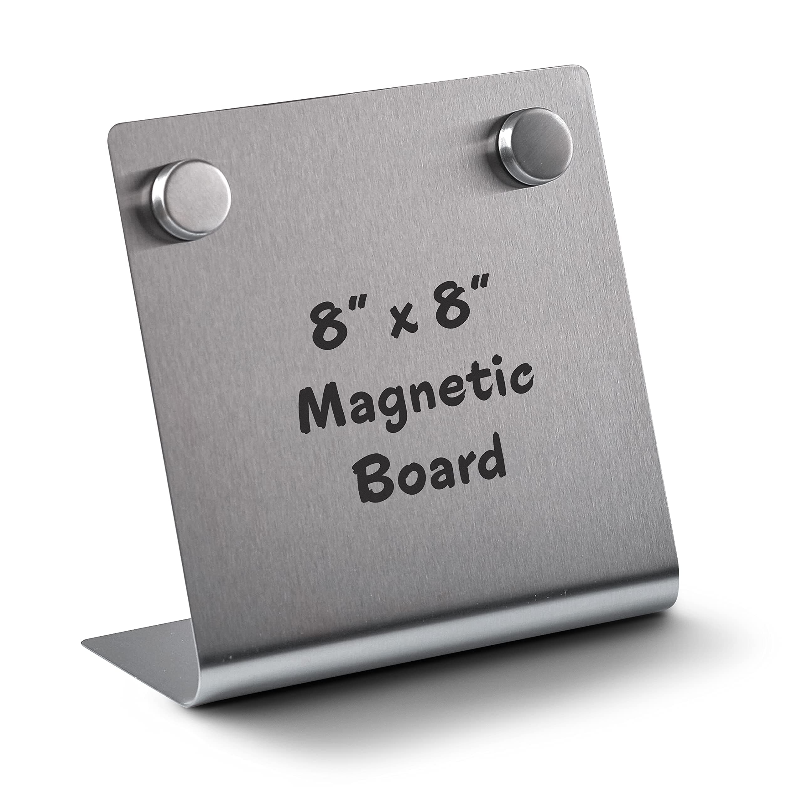 Magnetic Bulletin Board with Stand – Small Dry Erase Memo Board – Tabletop Metal Easel for Magnet Display – Mini Home Decor – 8x8 Inches + 2 Magnets