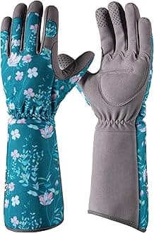 COOLJOB Rose Pruning Thorn Proof Gardening Gloves for Women,Heavy Duty Yard Gloves for Cactus and Ivy,Forearm Protection,Large Size,Green Floral (1 Pair Large)