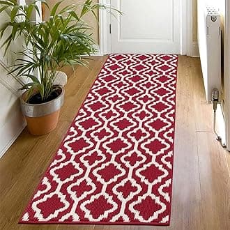 SHACOS Hallway Runner - Non Slip 60 x 180 cm Washable Narrow Hall Rug for Entryway, Kitchen - Red