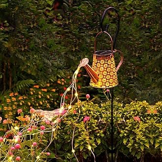 Solar Watering Can with Lights,Hanging Waterfall Lights Waterproof ,Solar Lights Outdoor Garden for Yard Porch Lawn Backyard Landscape Pathway Patio Outside Gardening Gifts, Gift for Women (Flower)