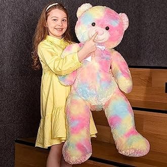 OSJS Toys Very Soft Lovable/Fluffy/SpongyHuggable Cute Teddy Bear with Neck Bow for Girlfriend/Birthday Gift/Boy/Girl/Valentine/Anniversary (Rainbow, 4 Feet)