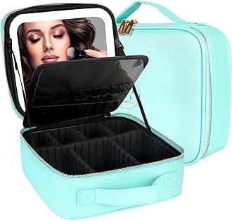 MOMIRA Makeup Box with Mirror, Cosmetic Storage Box, Cosmetics Box, Makeup Case with Adjustable Dividers, 3-Color Adjustable LED Light, Makeup Brush Case Included, Hand-held, Large Capacity