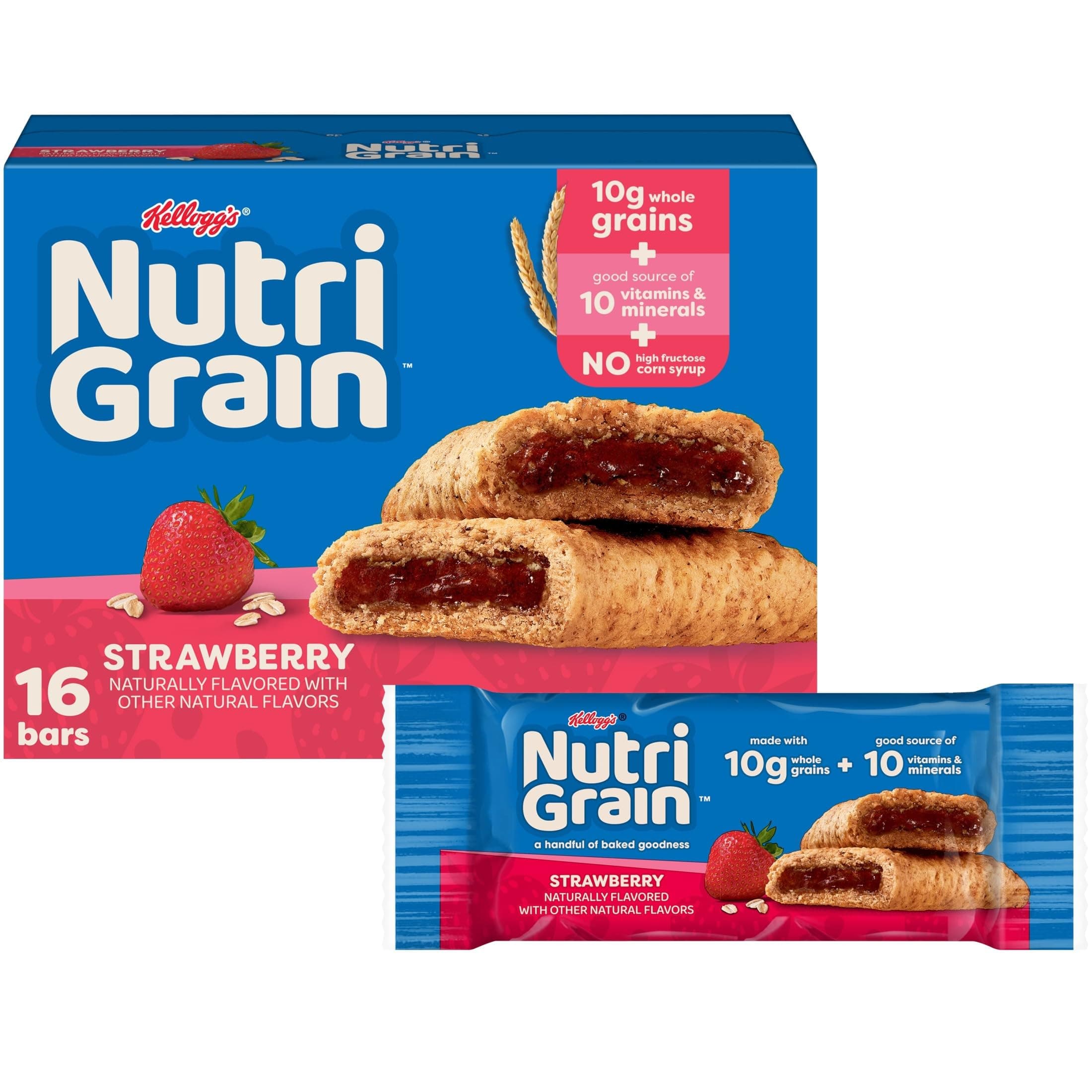 Nutri-Grain Soft Baked Breakfast Bars, Kids Snacks, Value Pack, Strawberry, 20.8oz Box (16 Count)