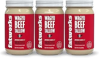 Fatworks 100% Pure A5 Japanese Wagyu Tallow, Ultimate Brisket Flavorizer, Certified A5 Wagyu, KETO, PALEO, CARNIVORE, WHOLE30 friendly, Non Hydrogenated- 14 oz. (3 Pack)