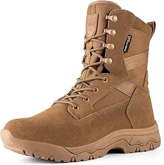 FREE SOLDIER Men’s Tactical Boots 8 Inches Lightweight Combat Boots Durable Suede Leather Military Work Boots Desert Boots