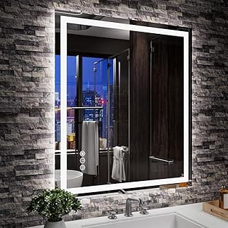 Amorho LED Mirror for Bathroom 28"x 32" with Front Light and Backlit, Stepless Dimmable, Shatter-Proof, Memory, 3 Colors, Wall Mount (Horizontal/Vertical)