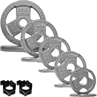 Fitvids 2-Inch Olympic Cast Iron Plate Weight Plate Set with Clamps for Strength Training and Weightlifting