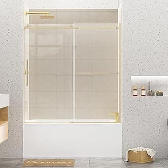 Sunrosa Bathtub Shower Doors 60"×60", Single Sliding Bathtub Door, Bath Tub Shower Door with Tempered Glass, Shower Glass Door for Bathtub in Brushed Gold I