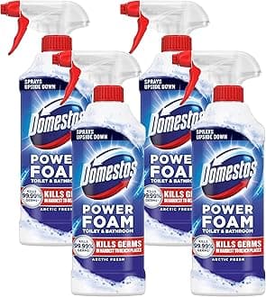 Power Foam Arctic Fresh Toilet & Bathroom Cleaner Spray sprays upside down & eliminates 99.99% of germs for cleaning inside the toilet & around bathroom 450 ml (Pack of 4)