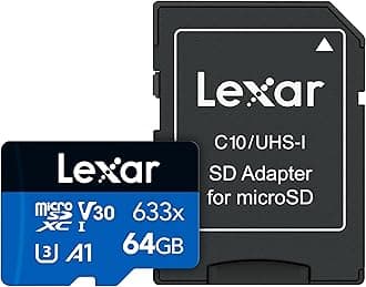 High-Performance 633x 64GB microSDXC UHS-I Card w/SD Adapter, C10, U3, V30, A1, Full-HD & 4K Video, Up To 100MB/s Read, for Smartphones, Tablets, and Action Cameras (LSDMI64GBBNL633A)