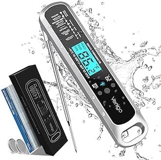 Venigo Digital Meat and Food Thermometer for Cooking and Grilling, Waterproof Instant-Read Cooking Thermometer, Kitchen Probe Thermometer for Baking, Roasting, Smoking, Deep Frying (Silver)
