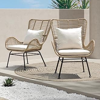 IDZO Isabelle Wicker Chairs Outdoor Set of 2, 2000 Hours UV Wicker Rattan Chair Outdoor, 500lbs Capacity Boho Patio Chairs with Thick Olefin Cushions and Pillows for Outdoor, Indoor Use