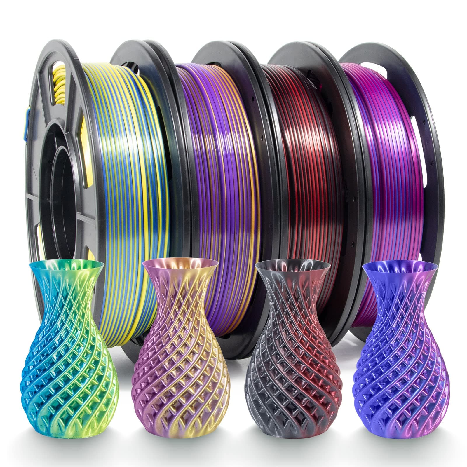 iSANMATE PLA 3D Printer Filament, PLA Filament 1.75mm Bundle Dual Color Filament Silk PLA, Dimensional Accuracy +/- 0.03mm, 250g x 4 Pack