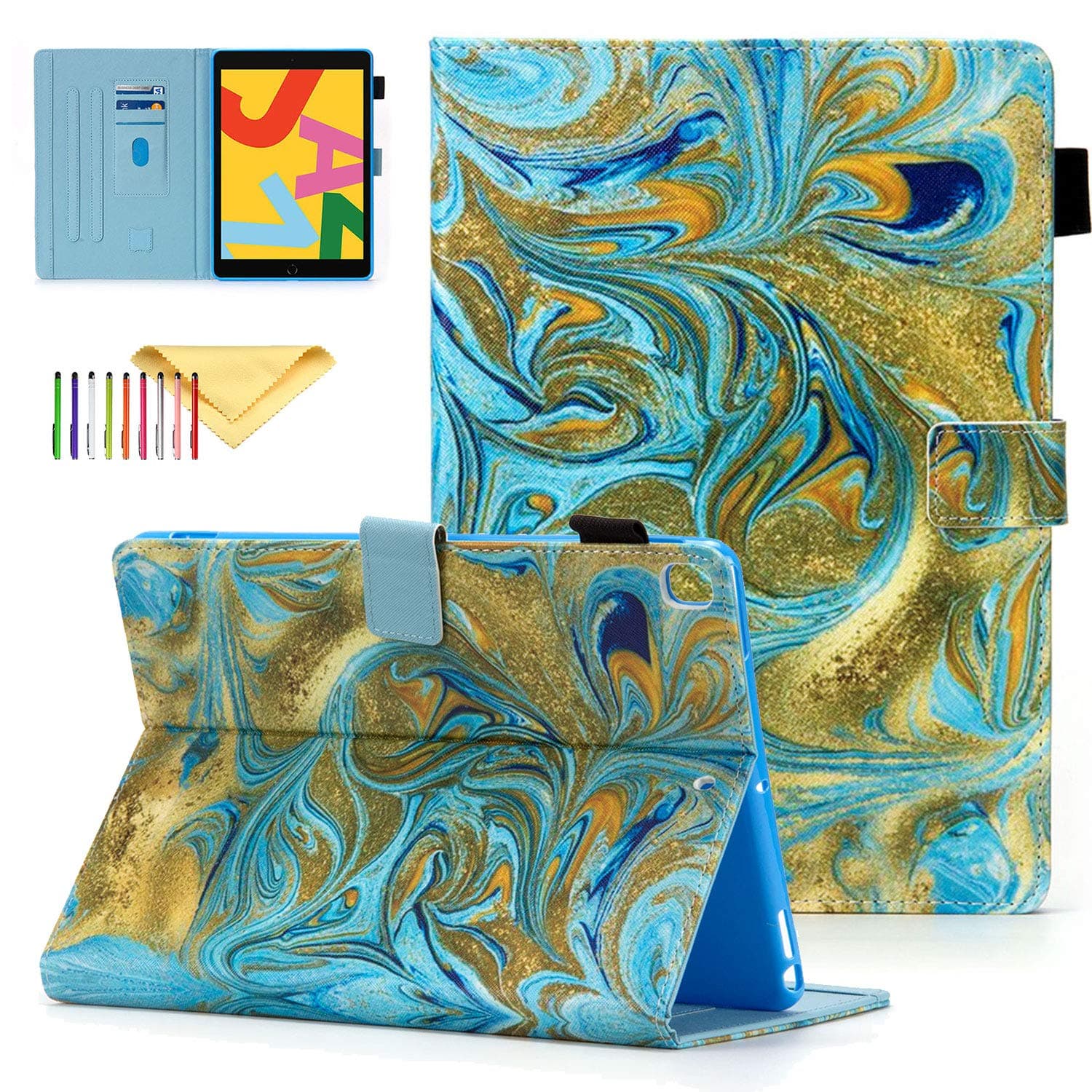 Uliking Case for iPad 9/8/7 (10.2-Inch, 2021/2020/2019 Model, 9th/8th/7th Generation), PU Leather Skinshell with Card Slots & Stand Protective Smart Cover for iPad 10.2" 2021/2020/2019, Gold Sand