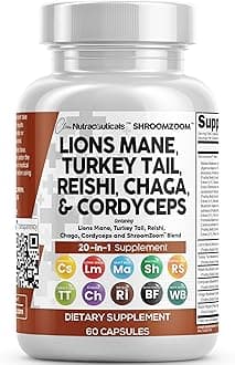- Clean Nutraceuticals Lions Mane 20in1 Mushroom Supplement with Turkey Tail Reishi Cordyceps Chaga Maitake Meshima Poria Cocos Shiitake Oyster Porcini Enoki - 1 Pack
